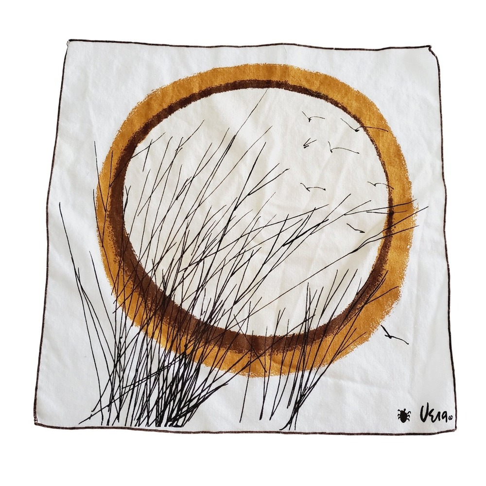 Vera Neumann Vintage Linen Napkins Set of 4 Sun Seagrass Birds MCM Mid Century